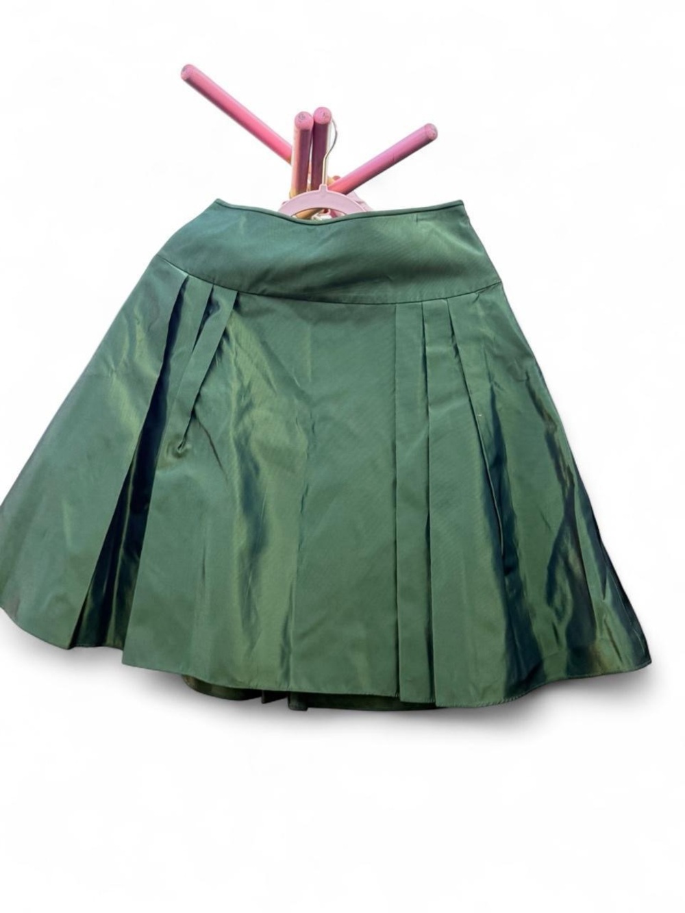 Green Pleated A-Line Skirt